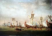 Willem van de Velde the Elder The Departure of William of Orange and Princess Mary for Holland oil on canvas